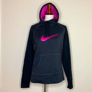 NIKE Grey Pink Therma-Fit Hoodie Sweatshirt M
